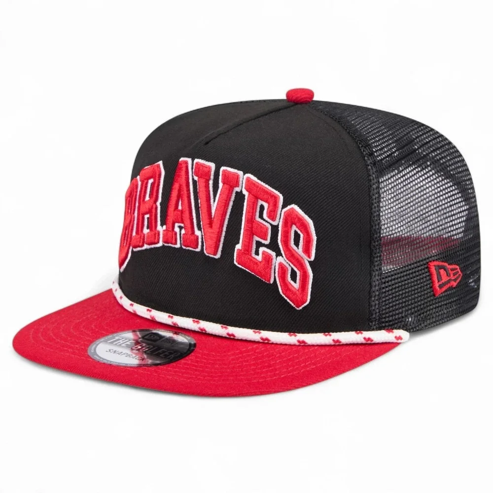 Atlanta Braves‎ Golfer Hat New Era Throwback Mesh Snapback Black Red Cap NEW